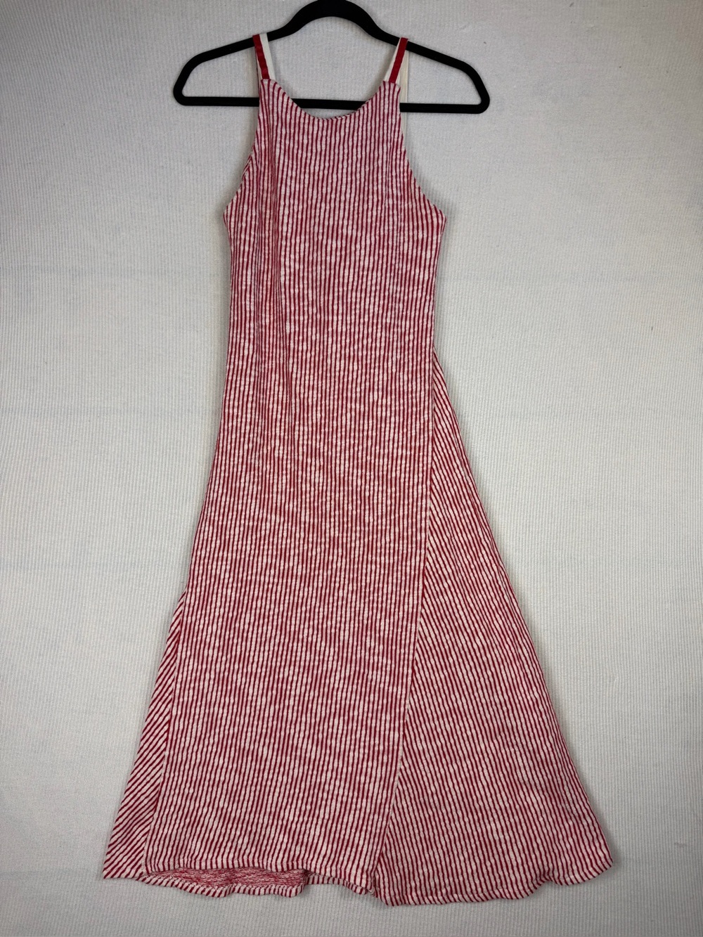 Zara Red White Striped Lace-Up Back Midi Dress Size Small Coastal Cottagecore - Picture 2 of 12